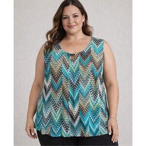 Dressbarn Tank Top Size 2X chevron print teal turquoise